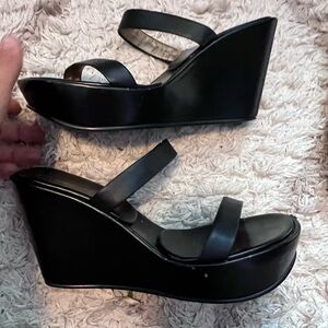 Elegant Black Wedge Sandals - 9 West
